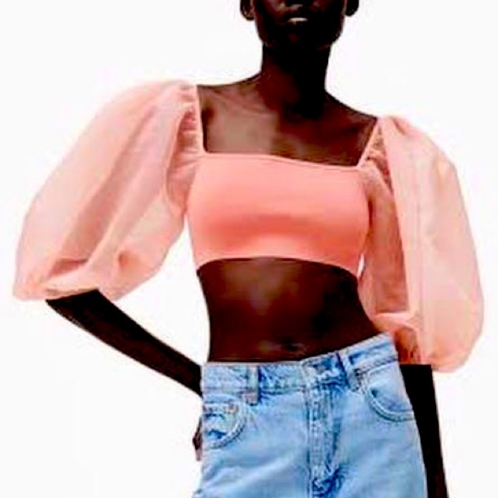 Pink Puff Sleeve Crop Top